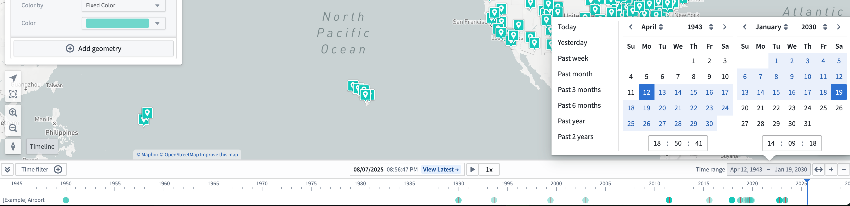 The input in the right of the timeline header being used to change the time window.