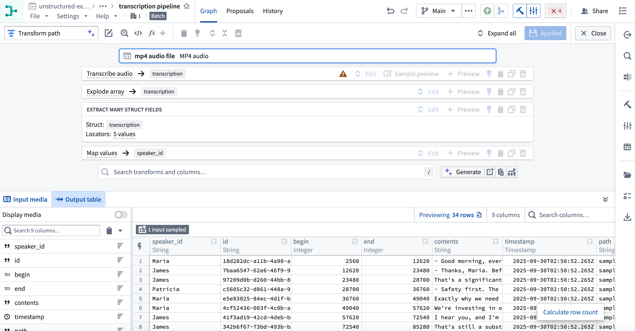 Transcription column processing.