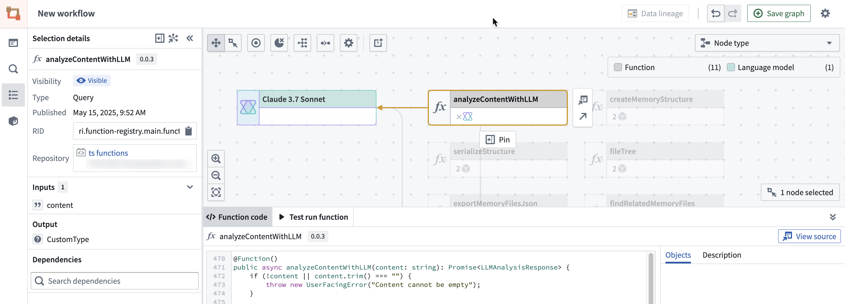 A function in Workflow Lineage and its associated model.