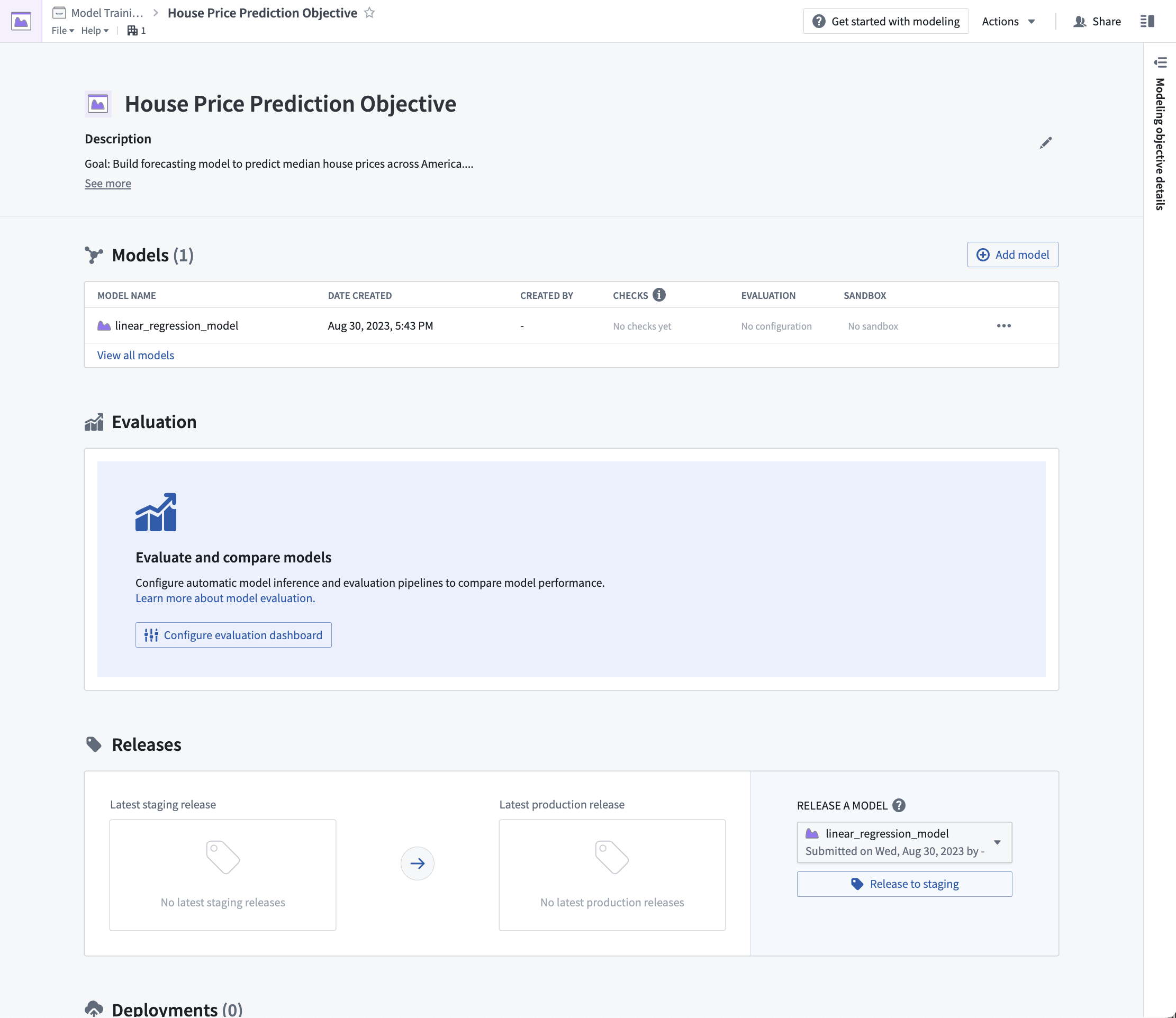Modeling Objective in Palantir Foundry with one model submitted.