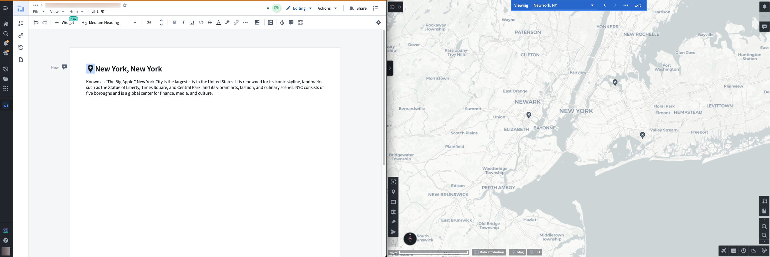 A clip icon is selected in a Notepad document and renders in the Gaia map's viewport.