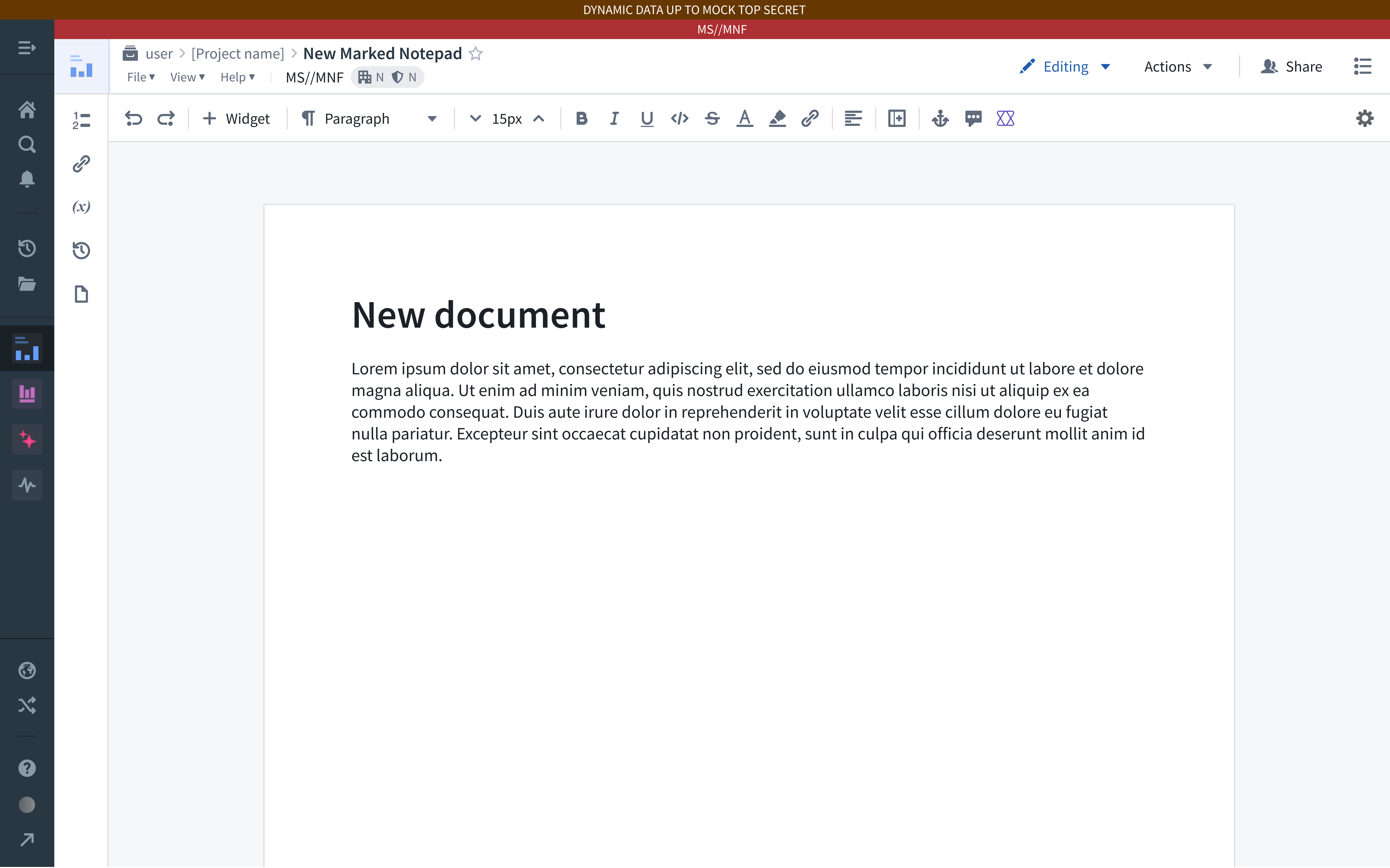 An envelope-secured Notepad document displaying the file markings banner around the document.