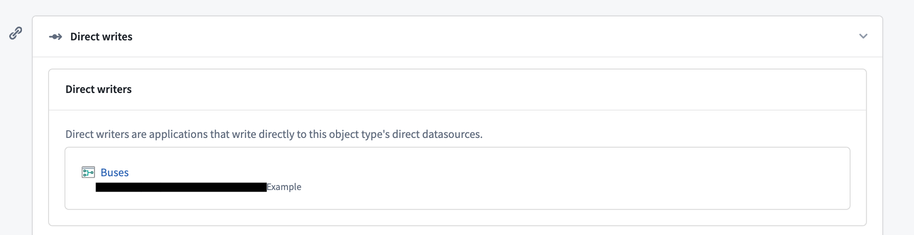 The Direct writers section of the Datasources tab for an object type in Ontology Manager.