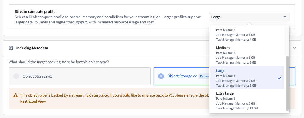 The Stream compute profile section.