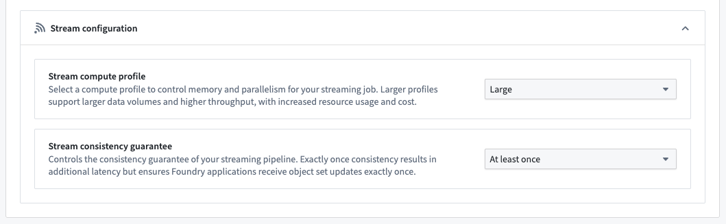 The Stream configuration section.