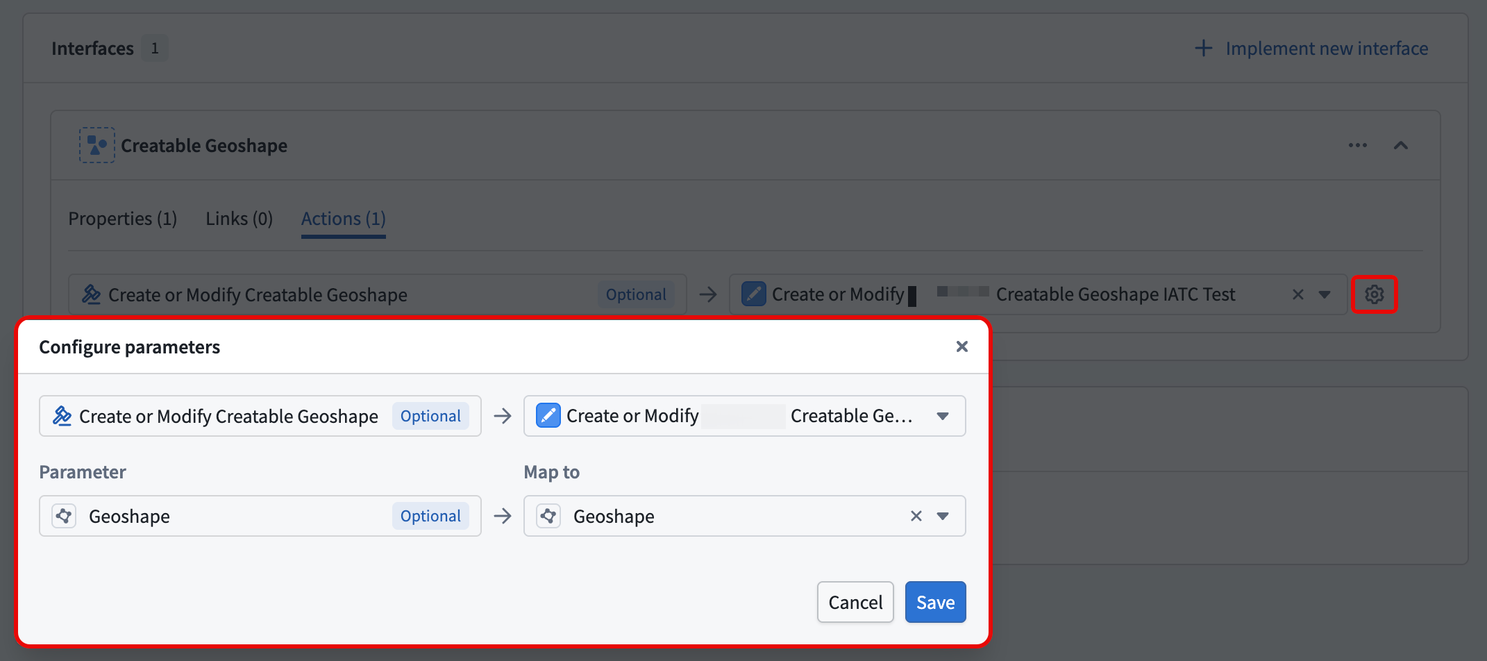 Configure interface action type constraint parameters.