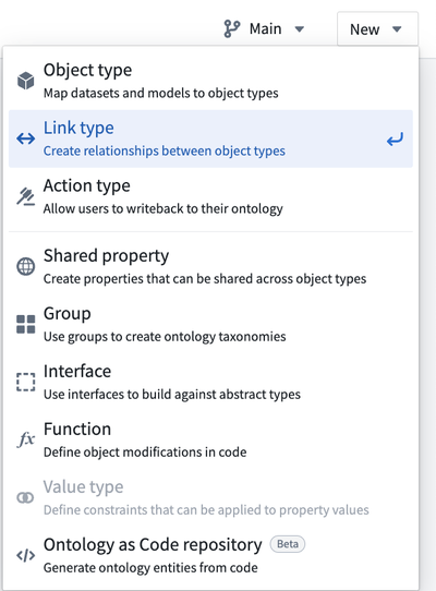 Select Link type option from the New dropdown menu.