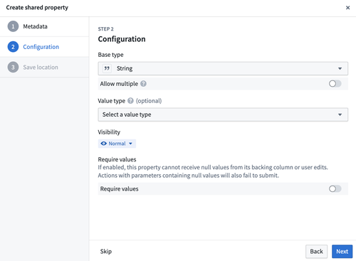 Create shared property window on the configuration step.