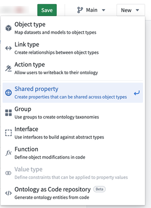 Shared property option from the New dropdown menu.