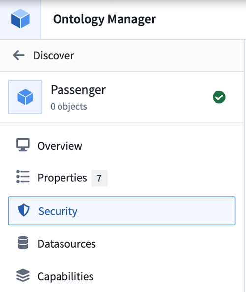 The 'Security' tab for an object type in Ontology Manager.