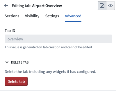 Delete a tab in Object View with Advanced settings