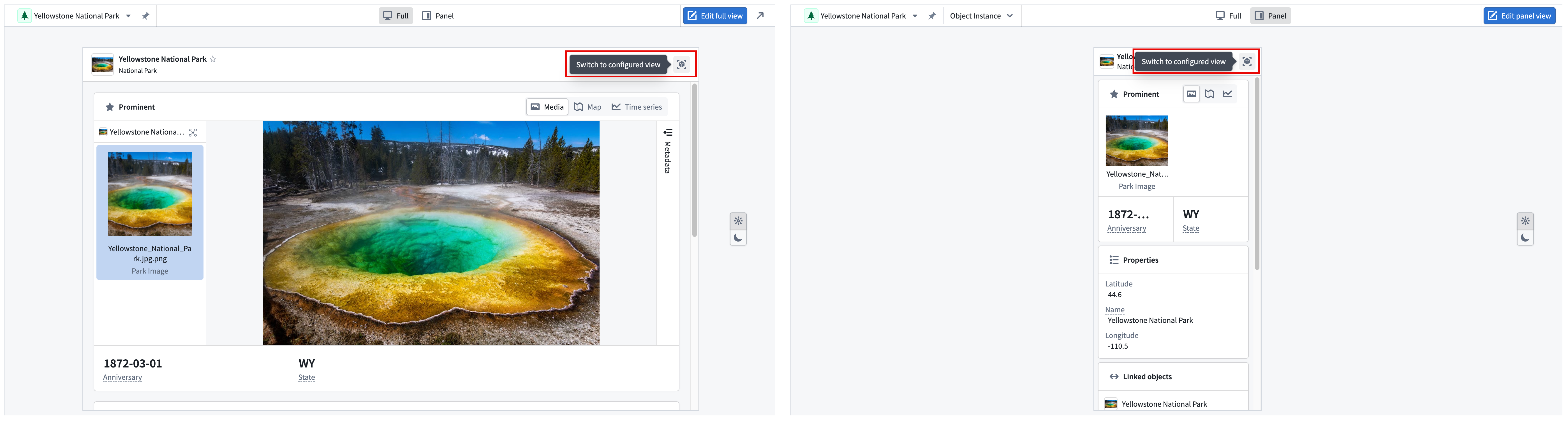 A standard Object View's full and panel form factors are displayed.