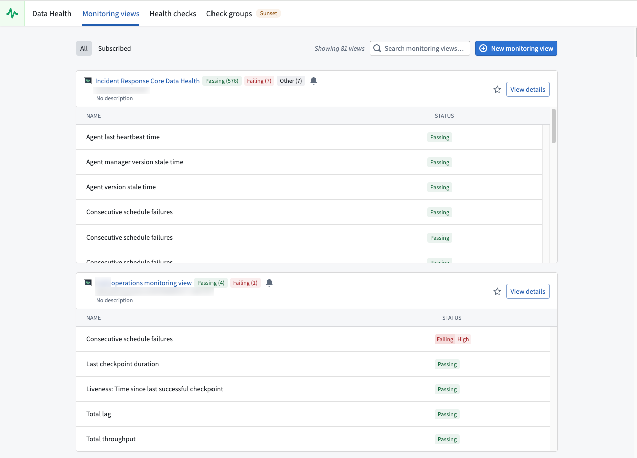 The Data Health application in Foundry.