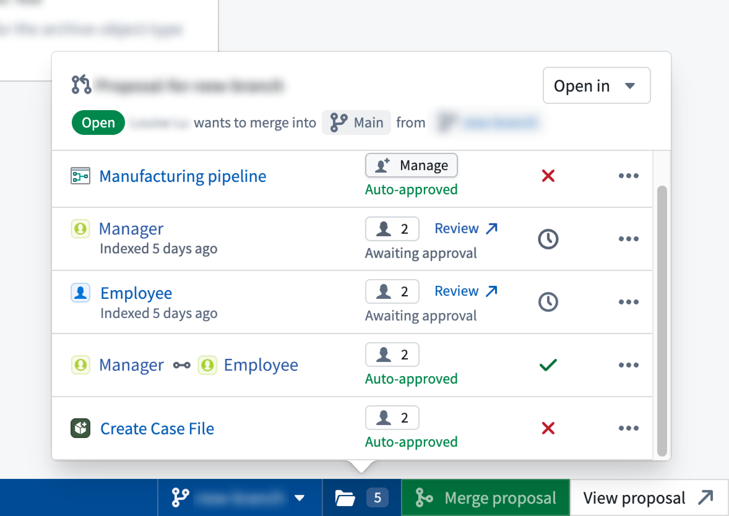 Taskbar popover with merge checks.