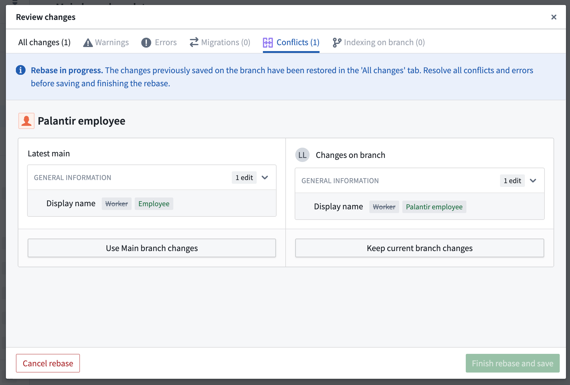 Review object type rebase changes.