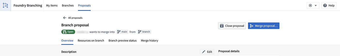 Merge branch option in Foundry Branching page.