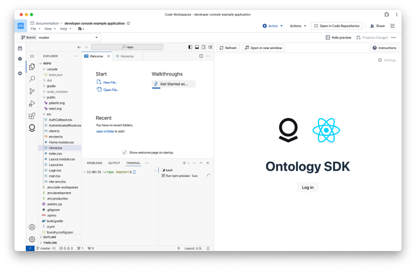 VS Code Workspaces での PWA アプリケーションの例。