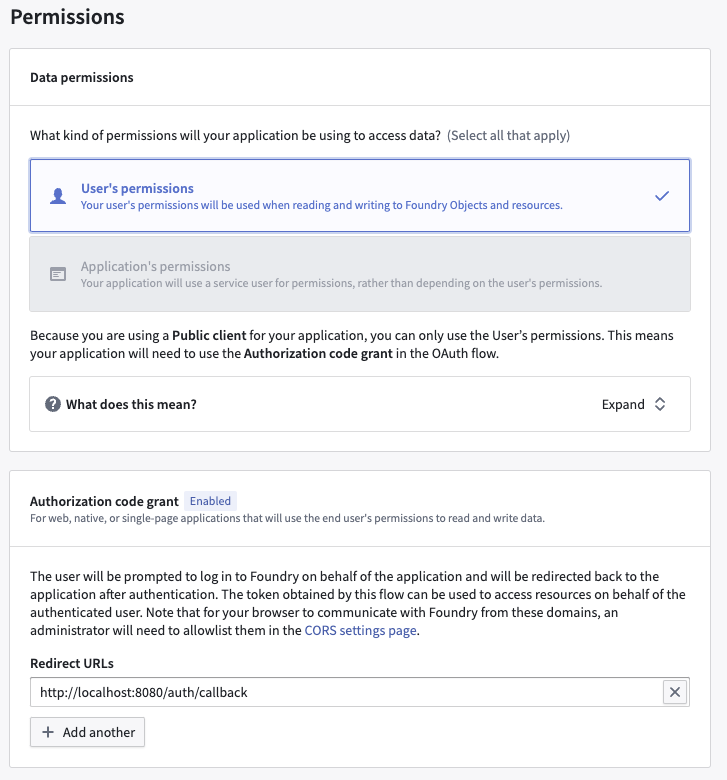 Redirect URL 필드에 올바르게 입력된 리디렉션 URL