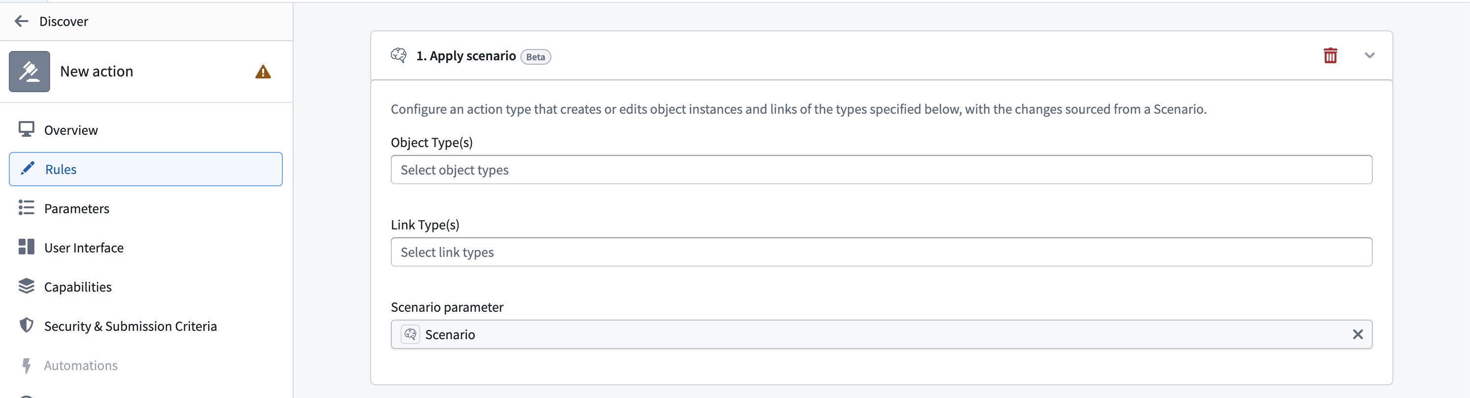 Scenario parameter in Apply Scenario rule in Ontology Manager.