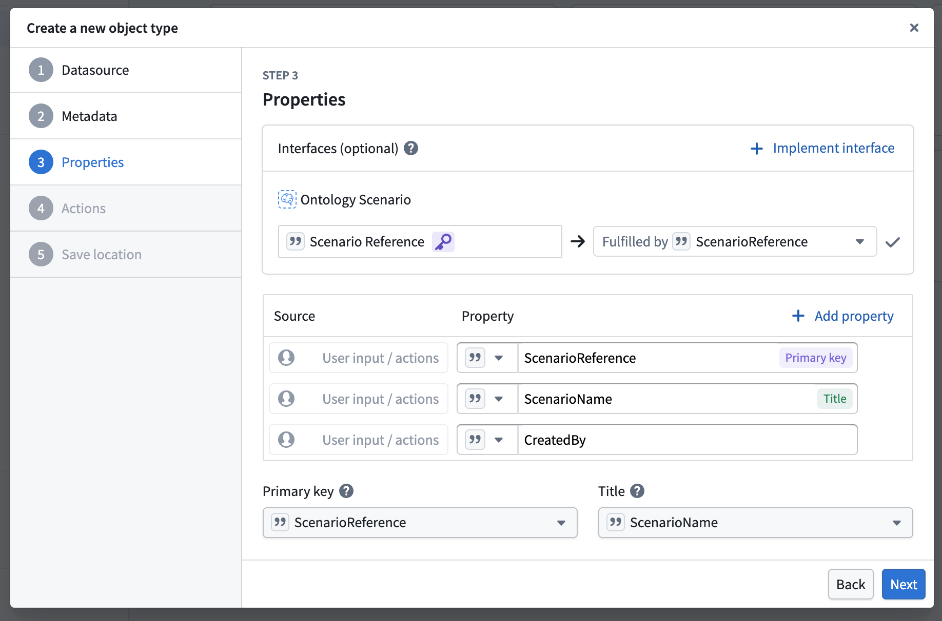 Persist scenario metadata in the Ontology.