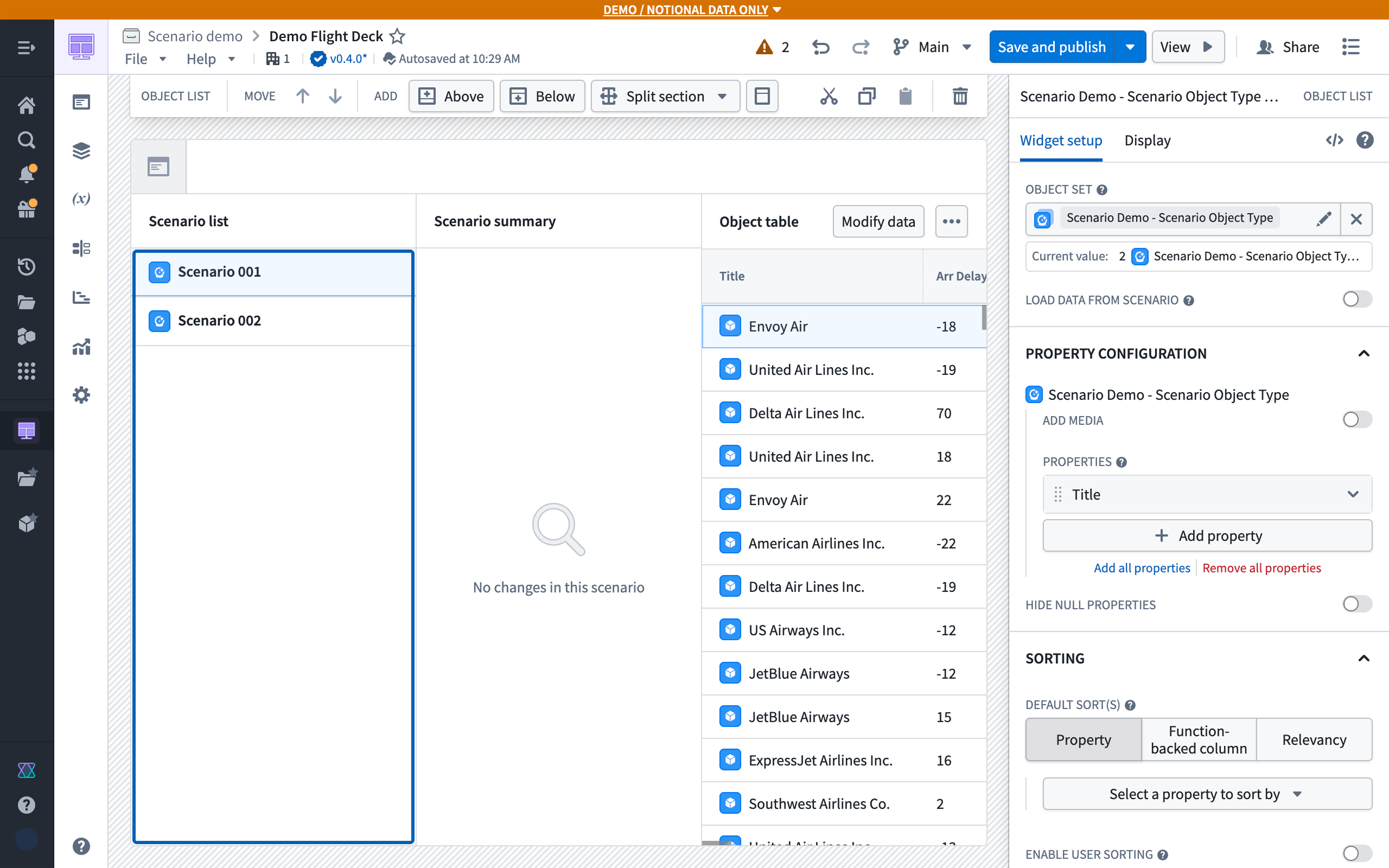 Persist scenario object list configuration in the Workshop.