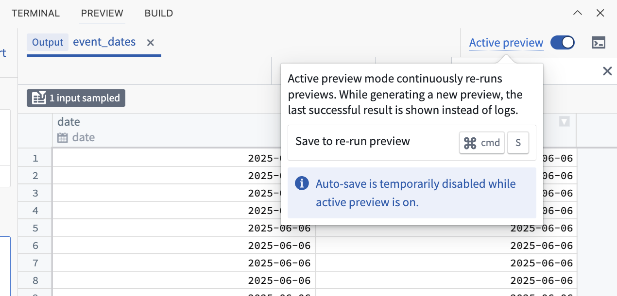 The Active Preview toggle.