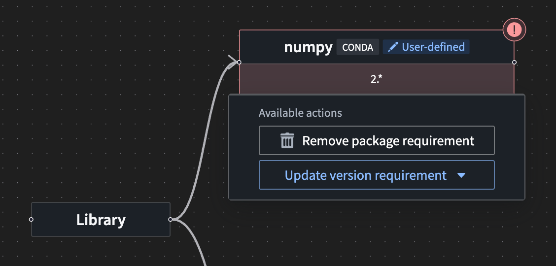 The actions available for user-defined imports in the environment debugger.