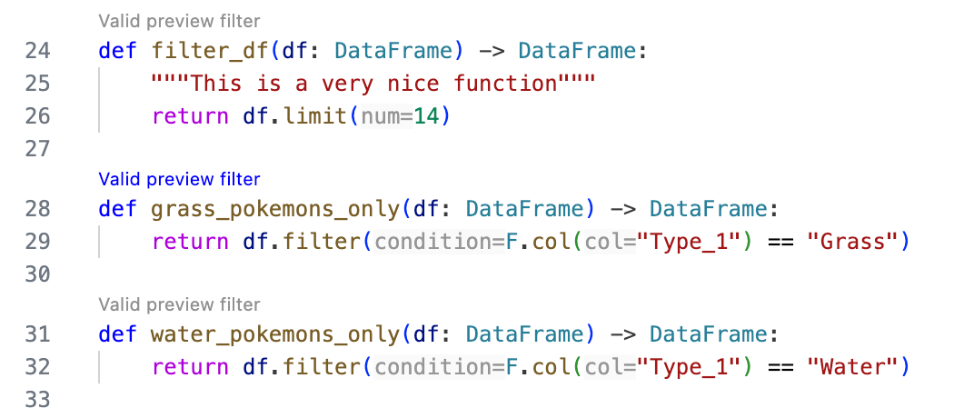 Valid preview filter CodeLens