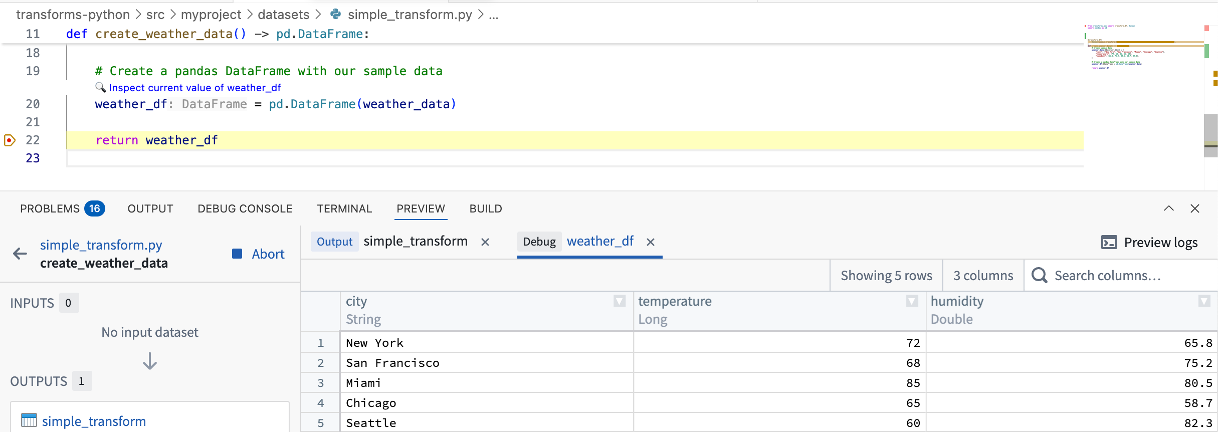 A variable being inspected through the extension's Preview panel.