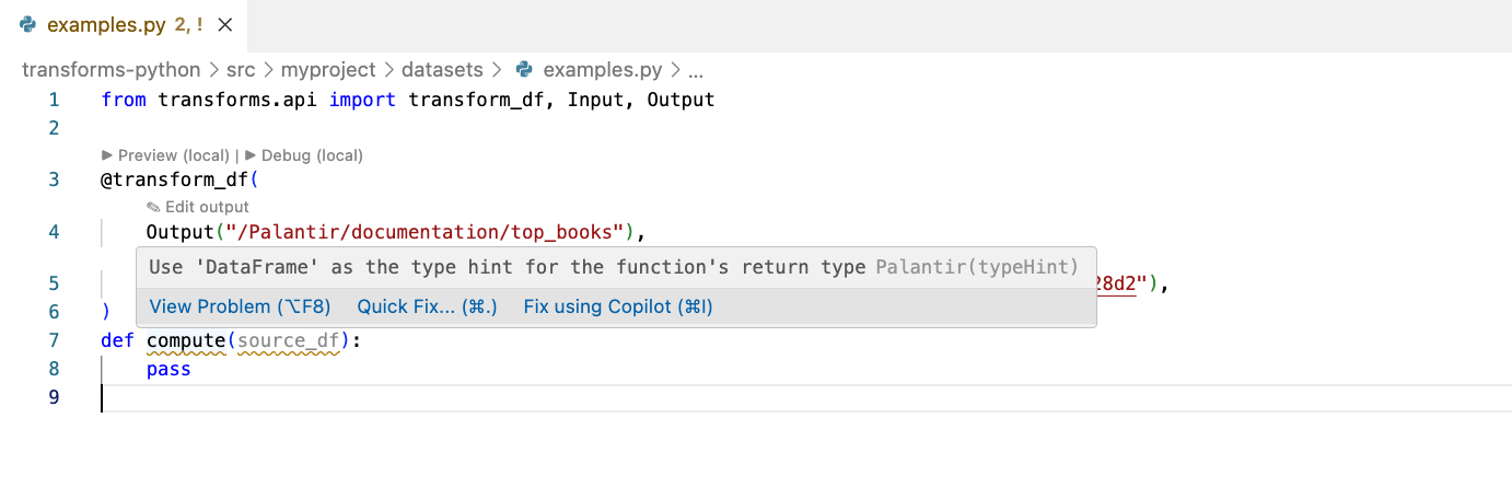 The information box for the linting error.