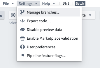 Screenshot of the settings dropdown.
