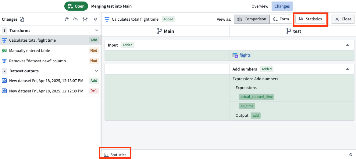 Screenshot of the Statistics page