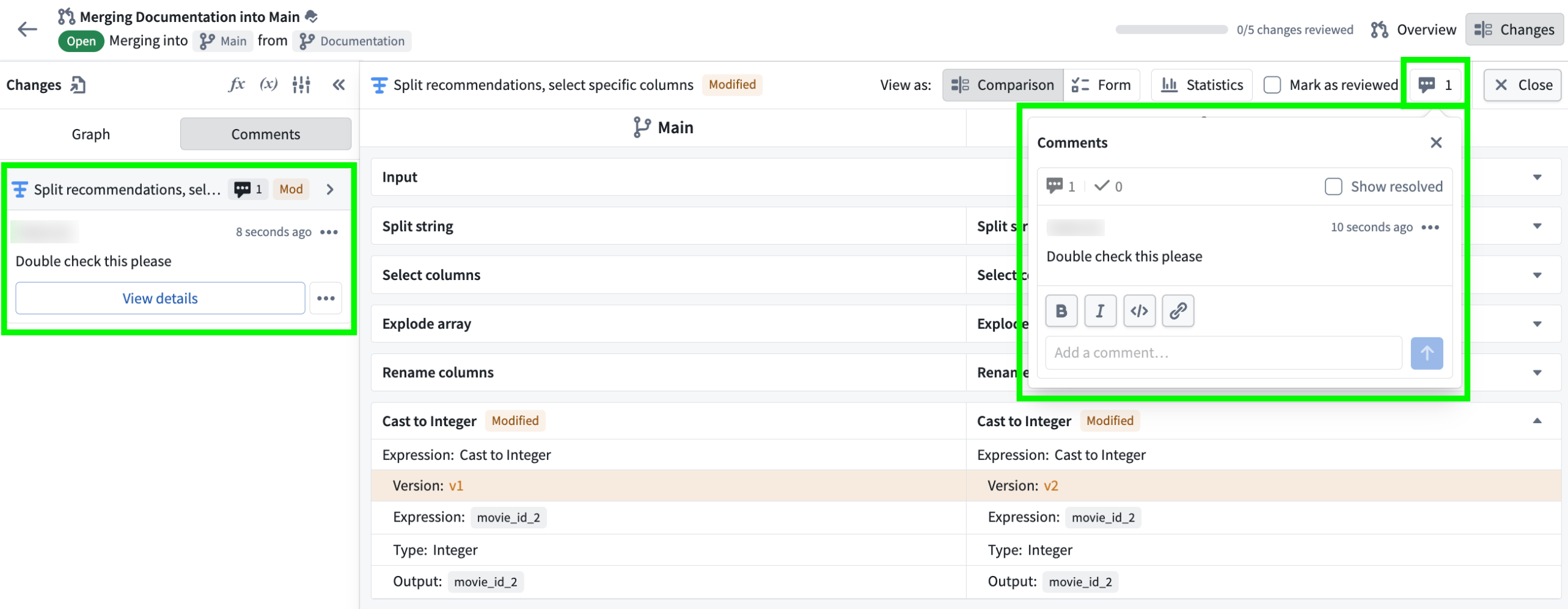 Screenshot showing comments in a node.