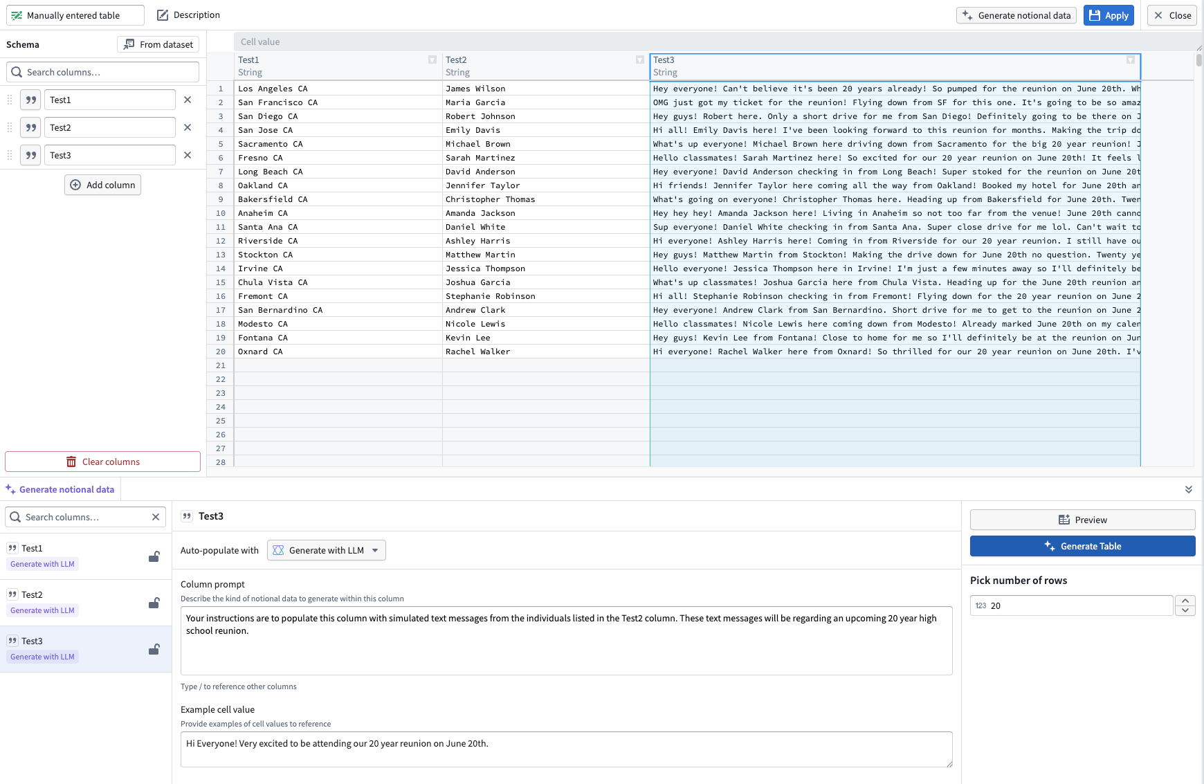 Generate notional data inputs.