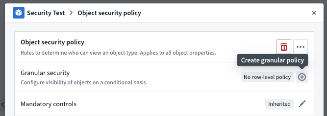 Screenshot of the create granular policy button.