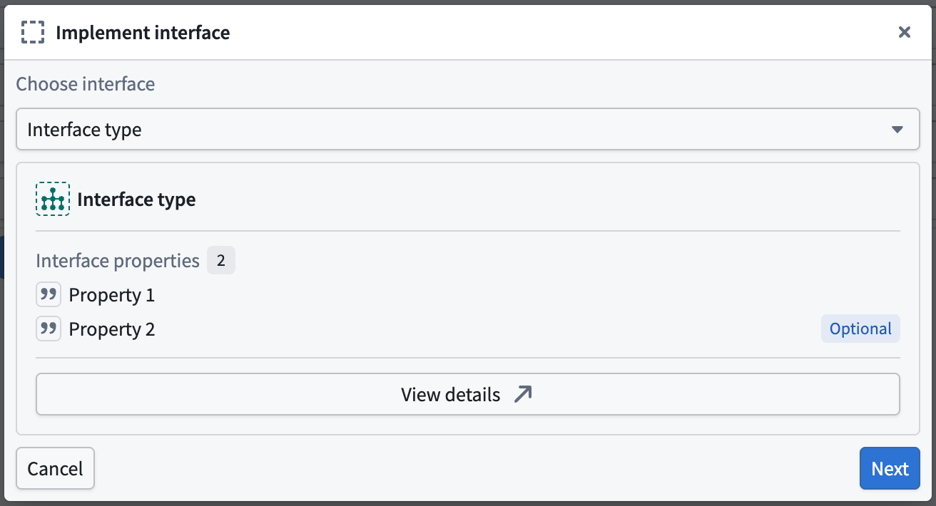 The implementing interface type search dialog.
