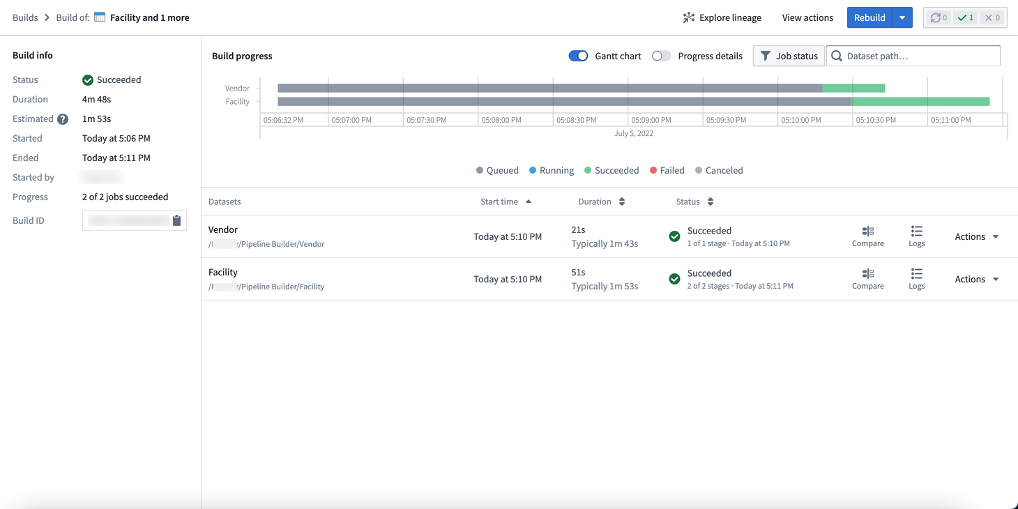 Screenshot of the Build details