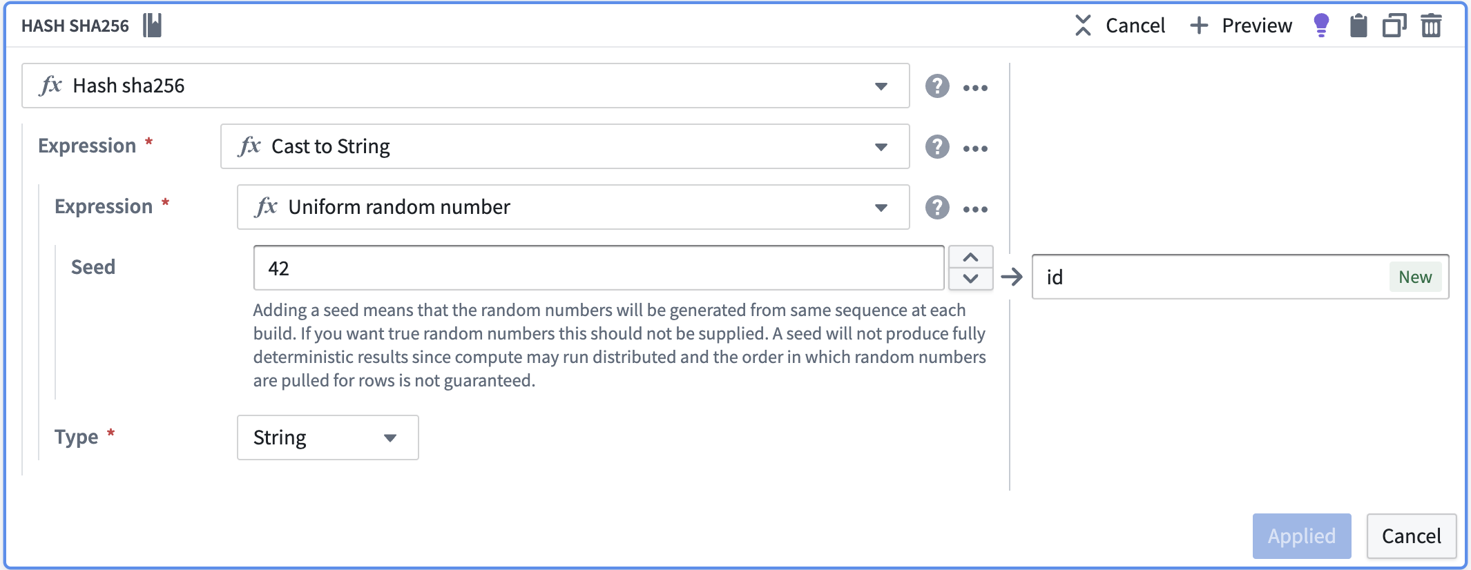 Screenshot of random id
