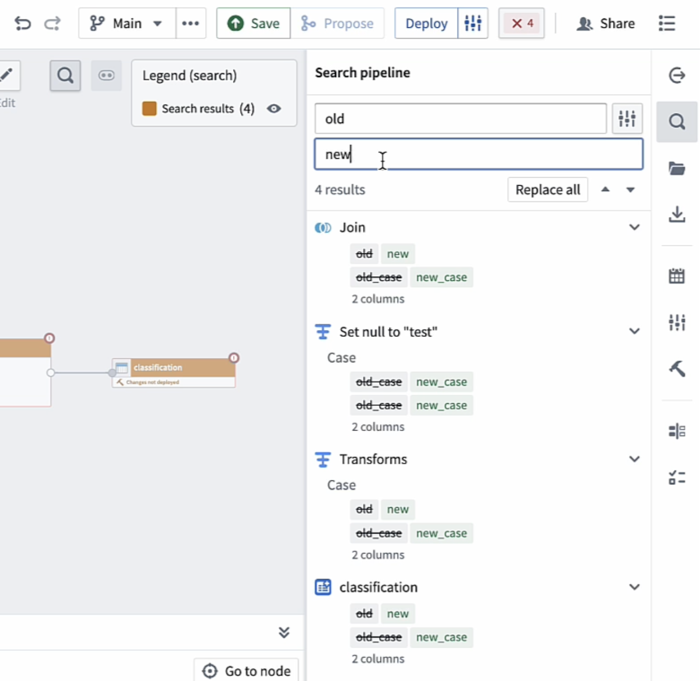 Screenshot of the find and replace example.