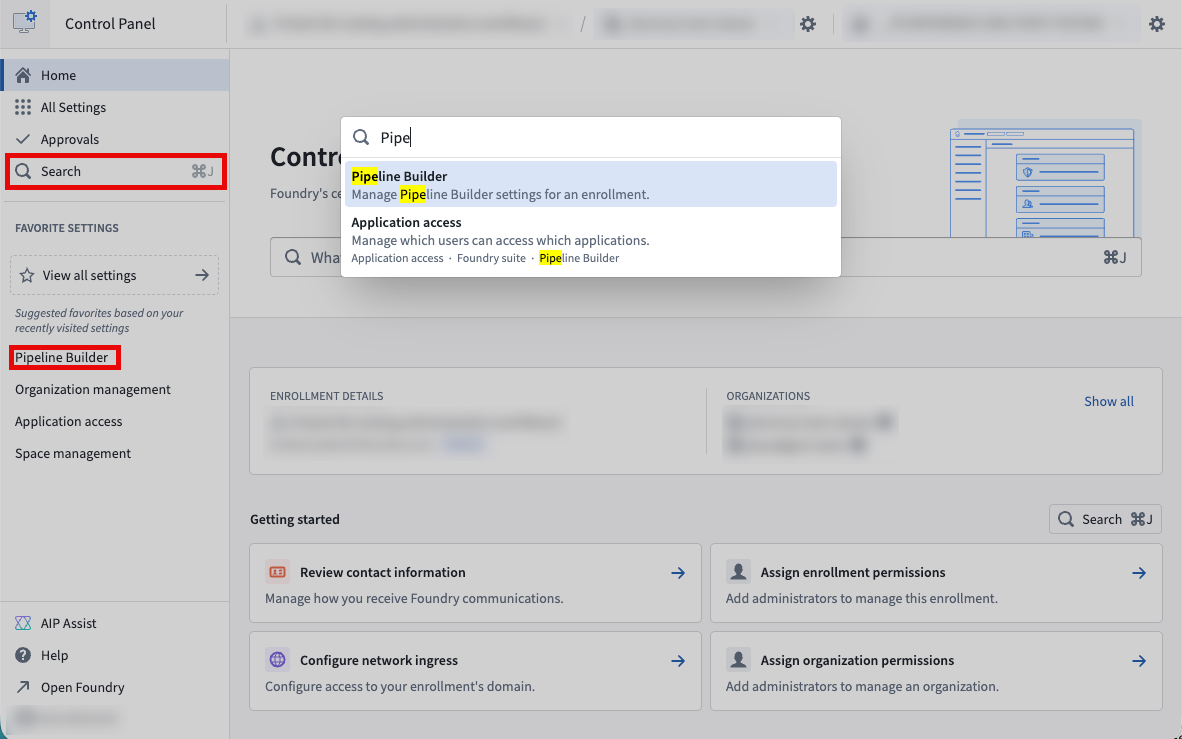 Select Pipeline Builder from Control Panel search.