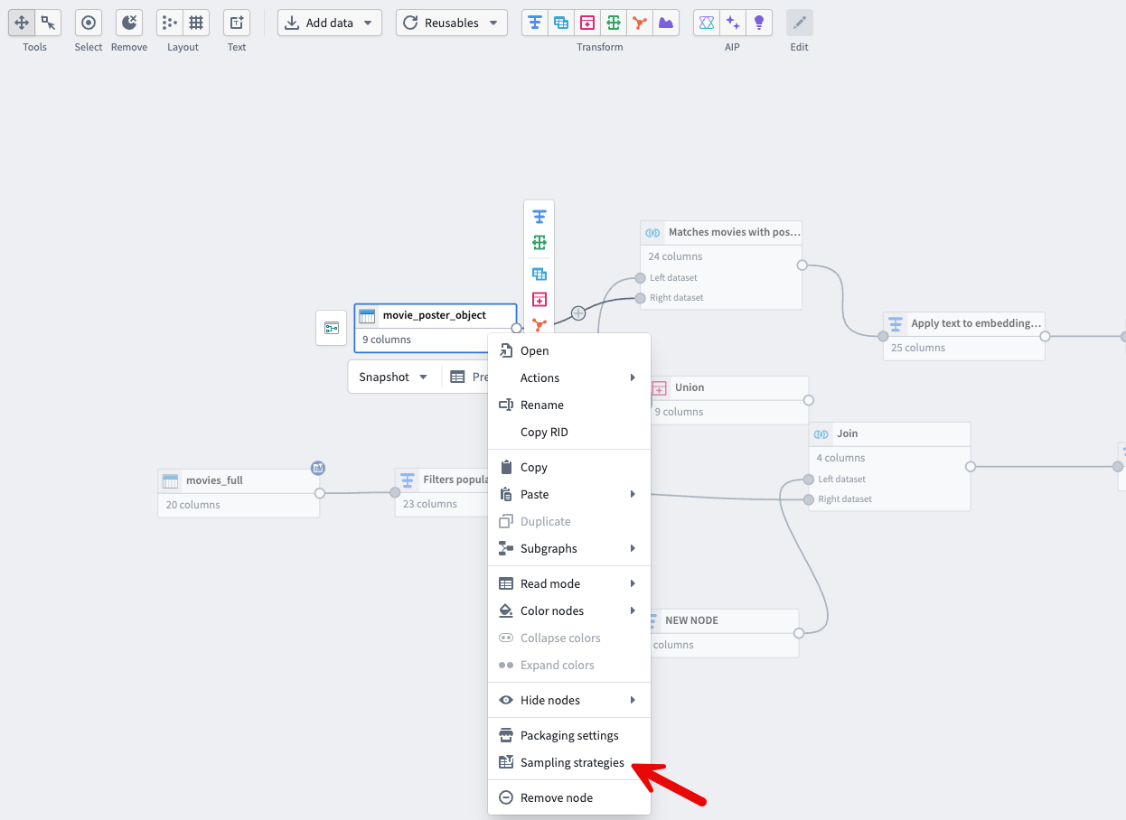 Select Sampling strategies from the dropdown menu.
