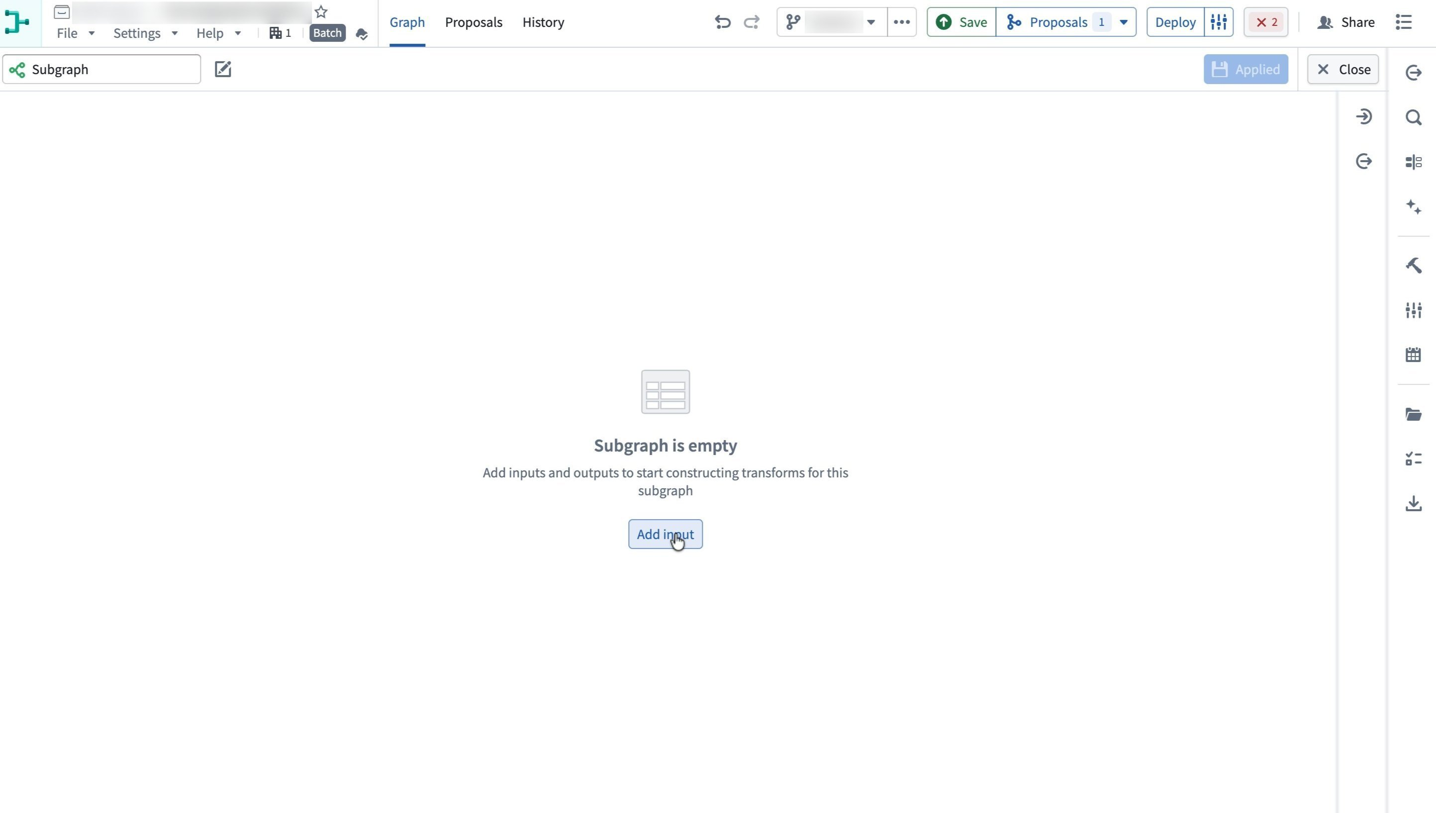 The empty subgraph canvas with the Add input option.