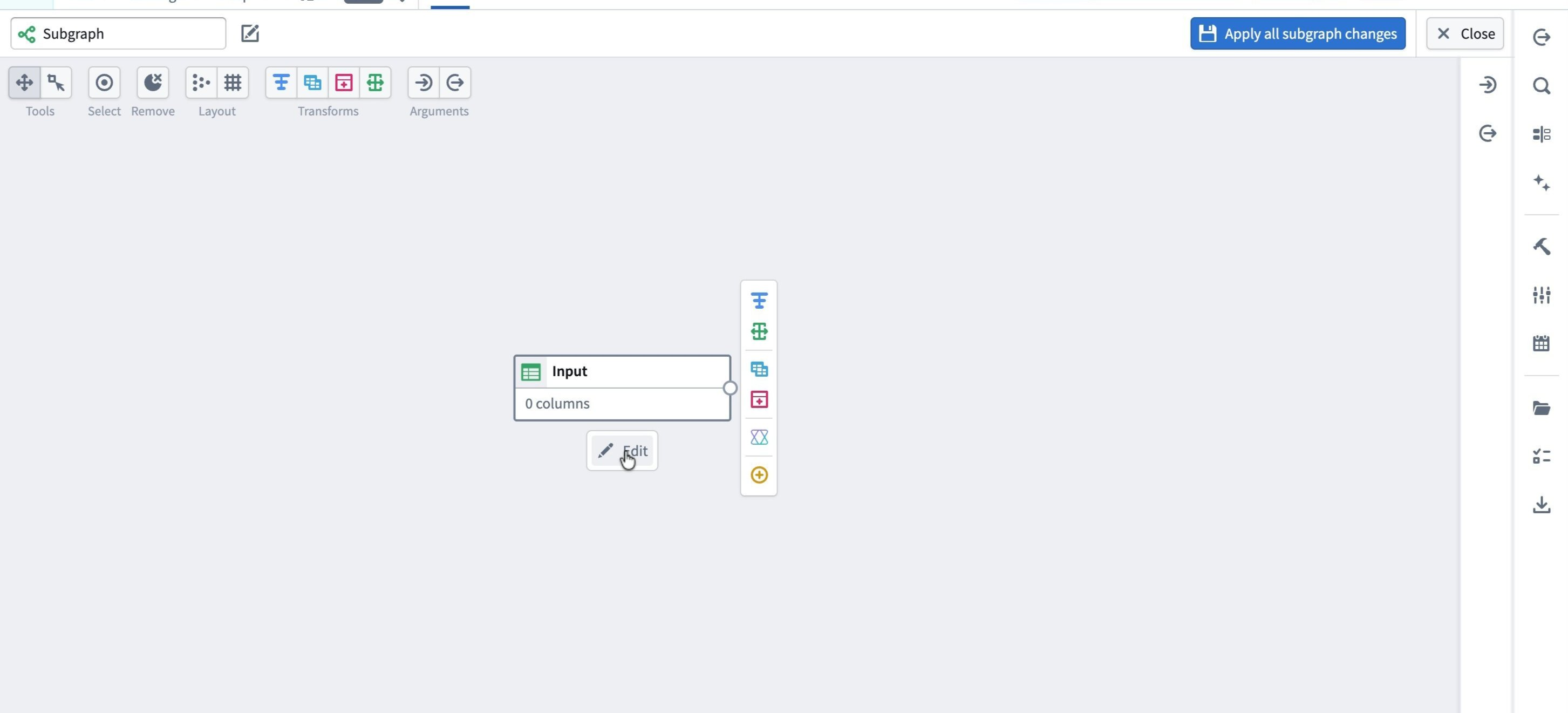 The Input node with the Edit option in the subgraph editor.