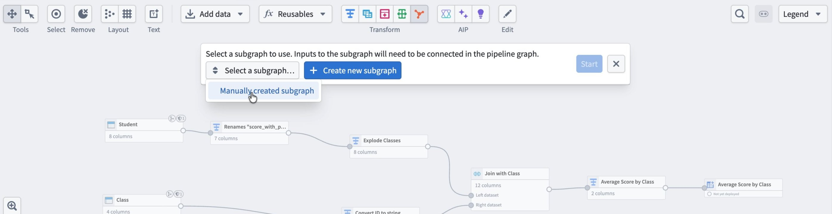 The Select a subgraph dropdown in the apply banner.