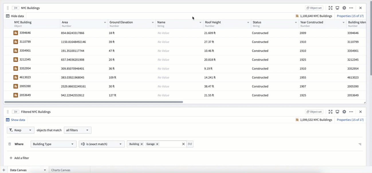 Adding cards to a canvas through the next actions menu.
