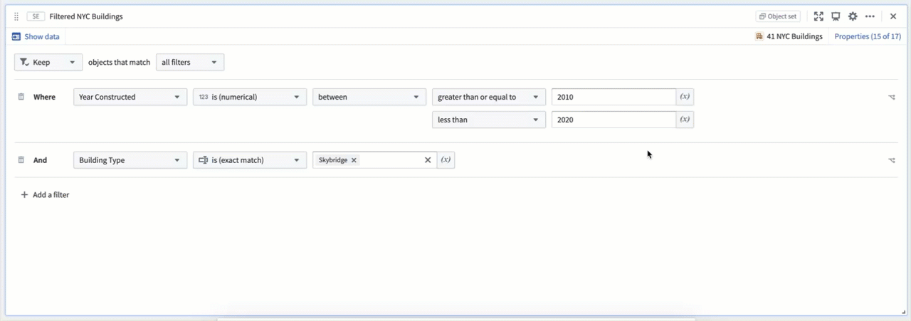 Filtering an object set with nested filters.