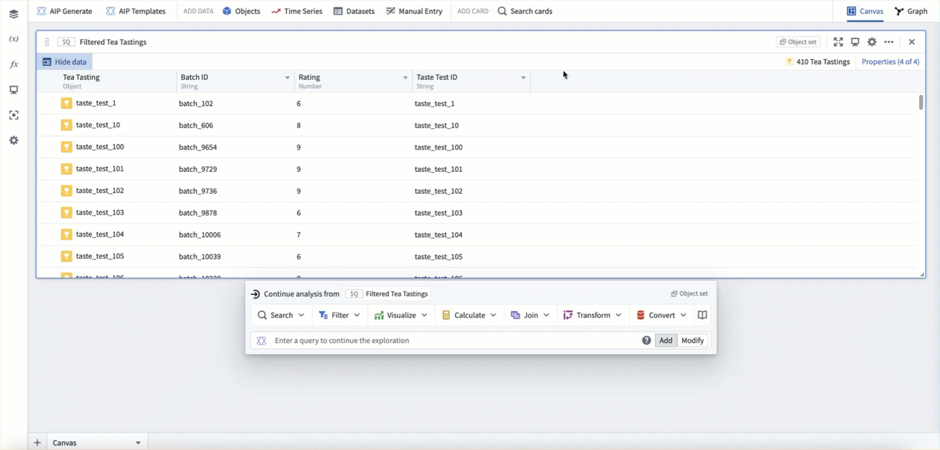 Use the join to linked object set card to perform a join across an ontology link.