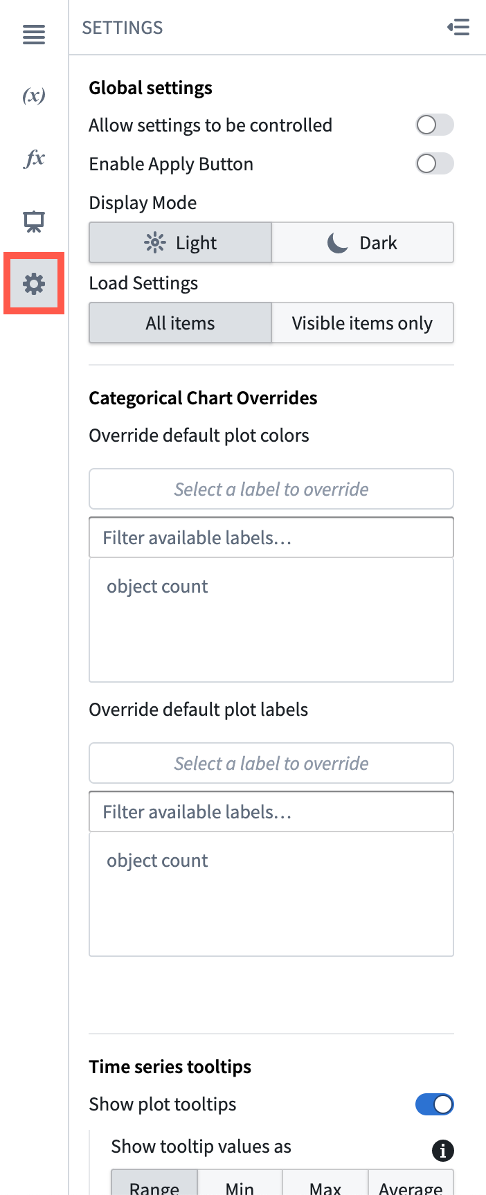 Screenshot of settings options