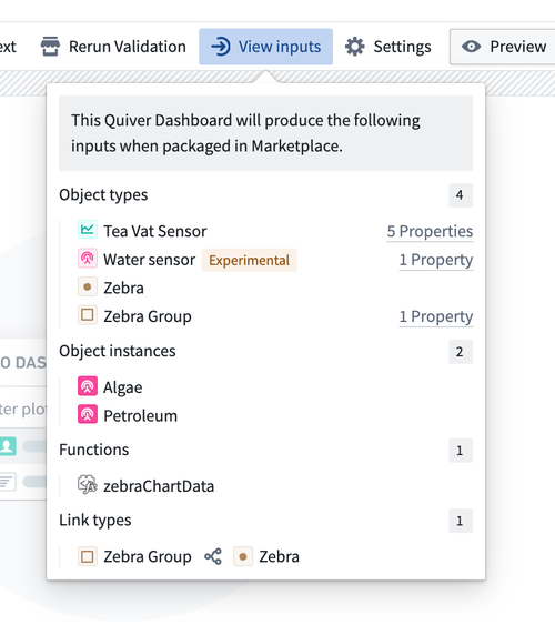 Marketplace dashboard inputs example.