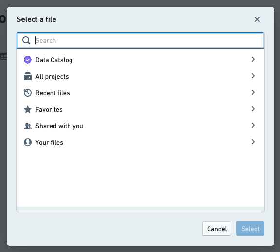 Resource selector dialog